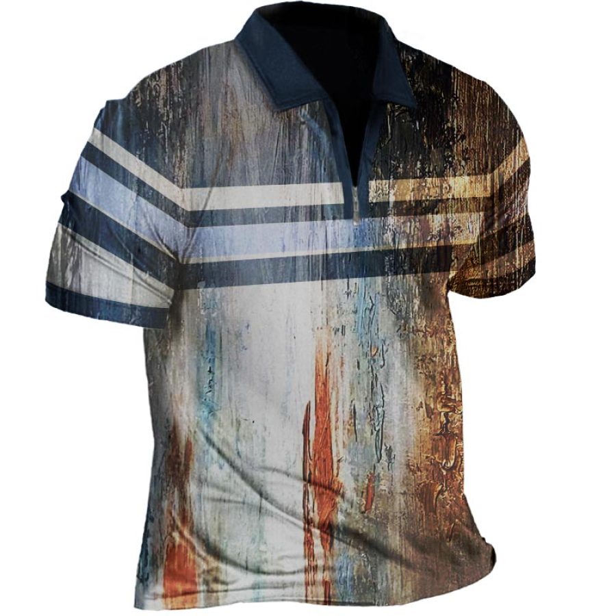 

Men's Outdoor Striped Textured Zip Polo T-Shirt