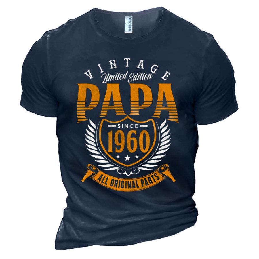 

Men's Vintage Papa Since 1960 Print Cotton T-Shirt