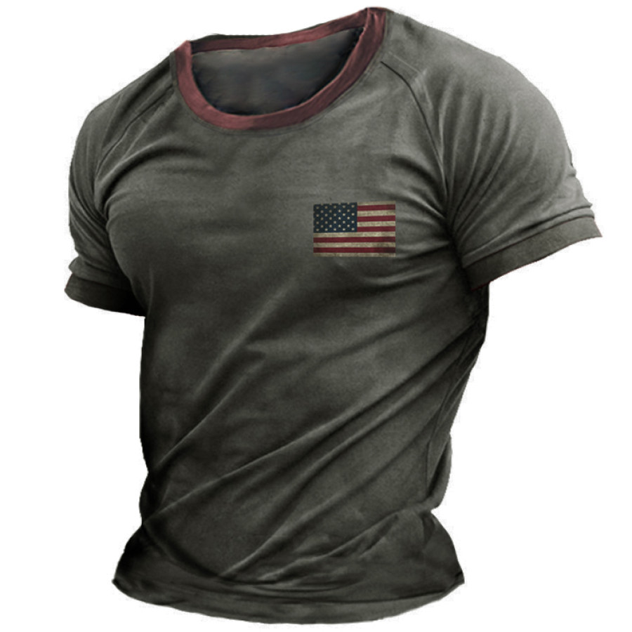 

Men's Vintage American Flag Print Short Sleeve T-Shirt