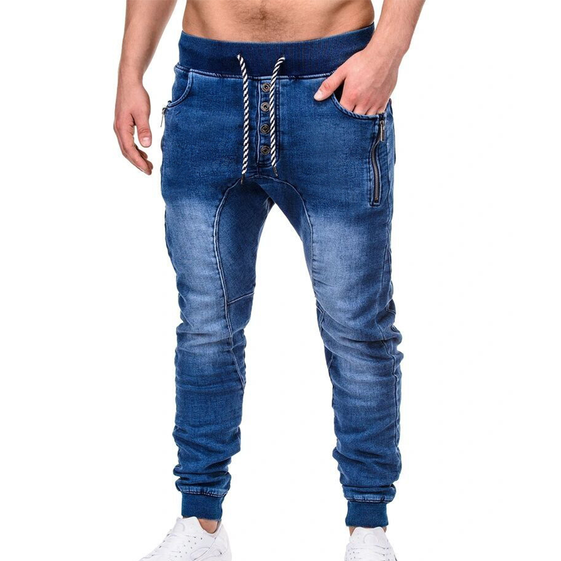 Men's Washed Drawstring Button Chic Jeans