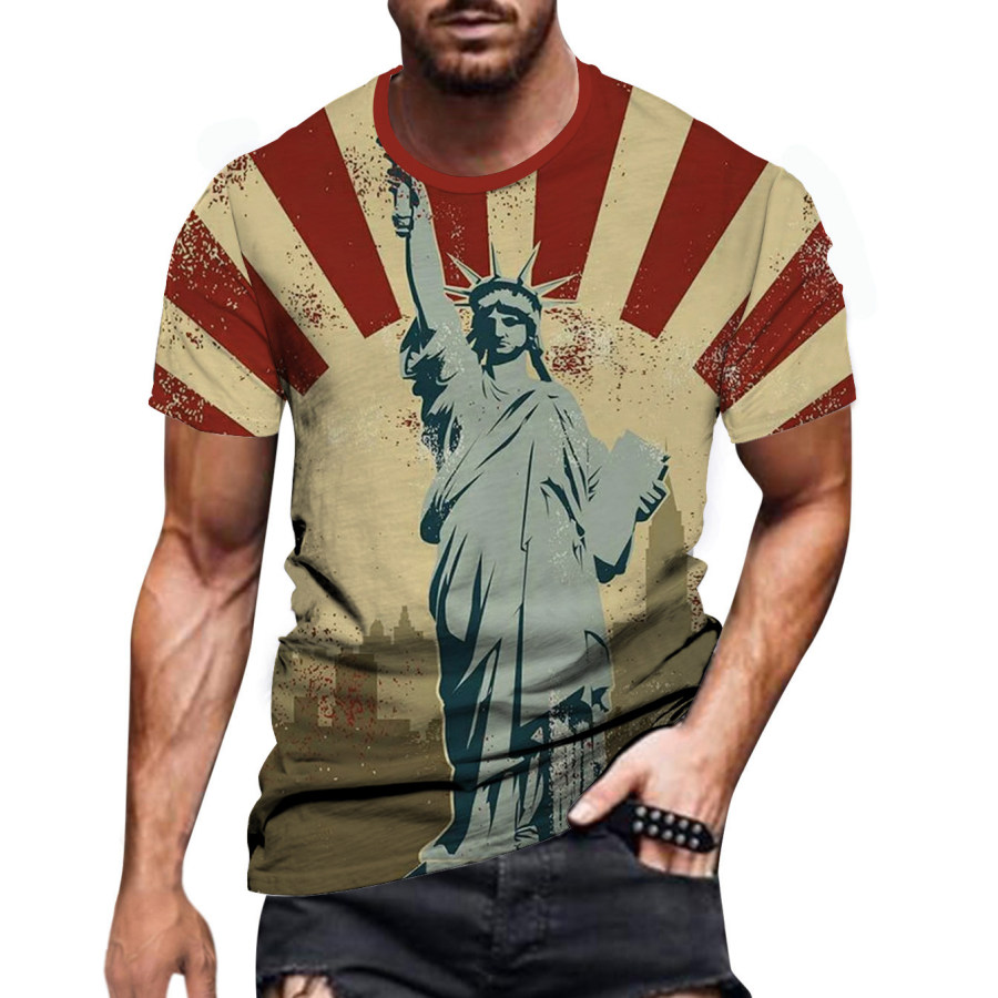

Men's Vintage American Flag Independence Day Graphic Casual T-Shirt