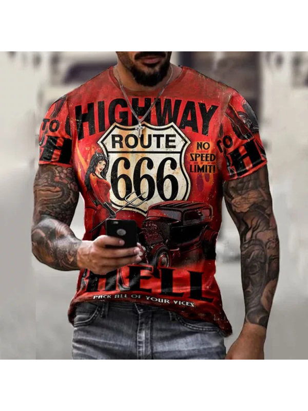 Men's Casual Beauty Biker Print Short Sleeve T-Shirt