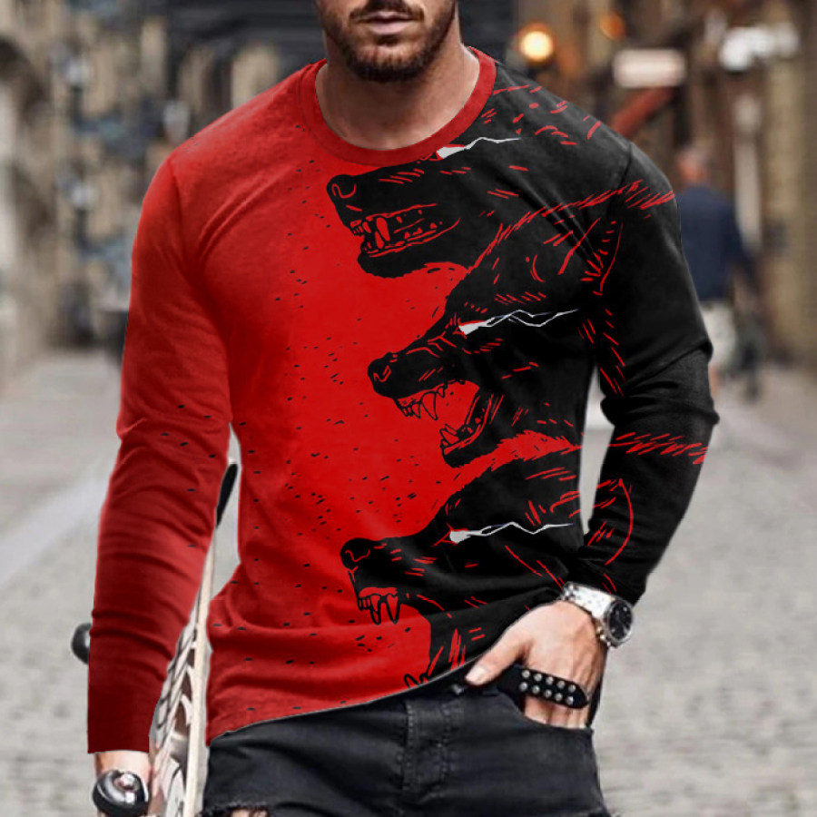 Men's Vintage Animal Print Long Sleeve T-Shirt