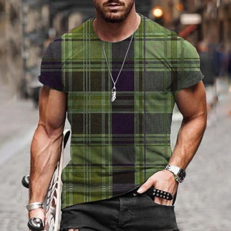 

Men's Casual Vintage Check Print Short Sleeve T-Shirt