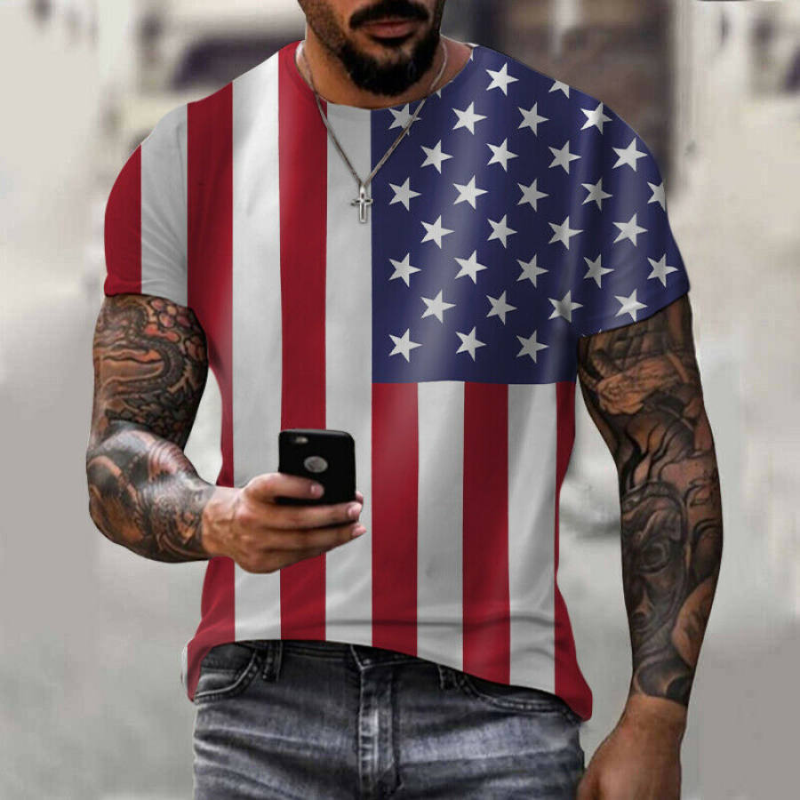 

Men's Casual American Flag Print T-Shirt