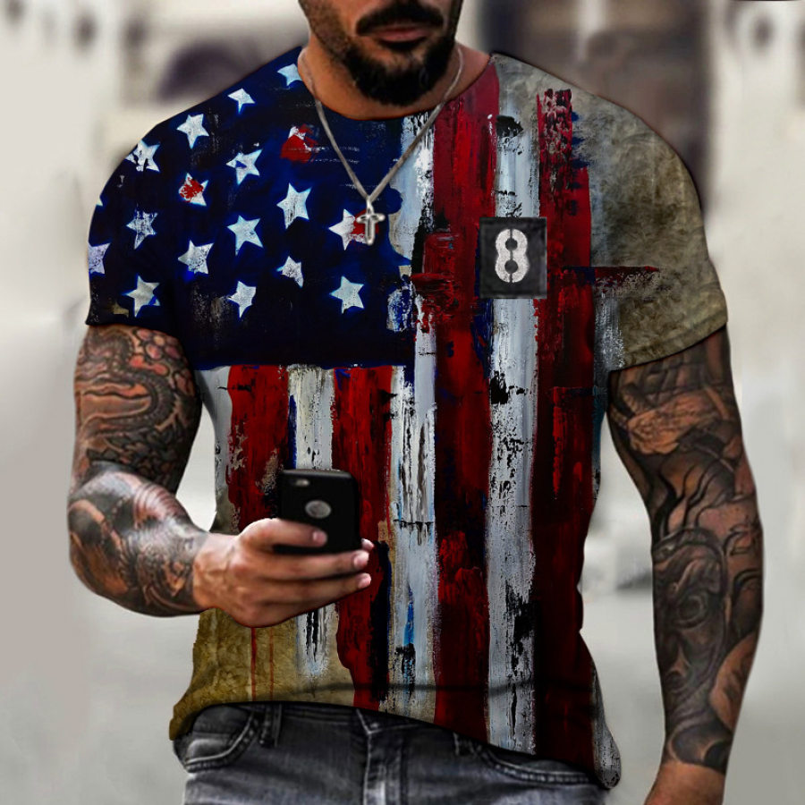 

Men's Vintage Casual American Flag Print Short Sleeve T-Shirt