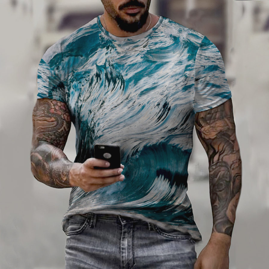 

Men's Casual Vacation Wave Print Short Sleeve T-Shirt