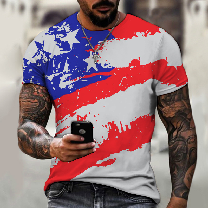 Men's Vintage Casual American Chic Flag Print Short Sleeve T-shirt