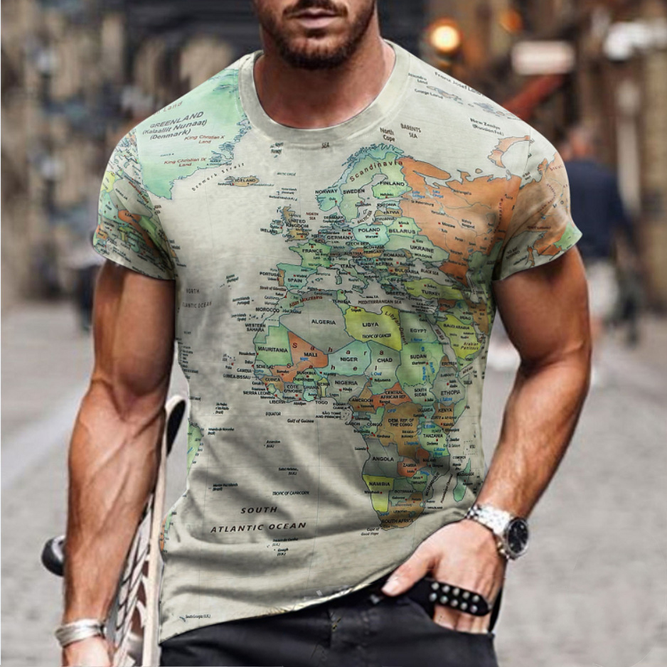 Men's Vintage Map Print Chic Short Sleeve T-shirt