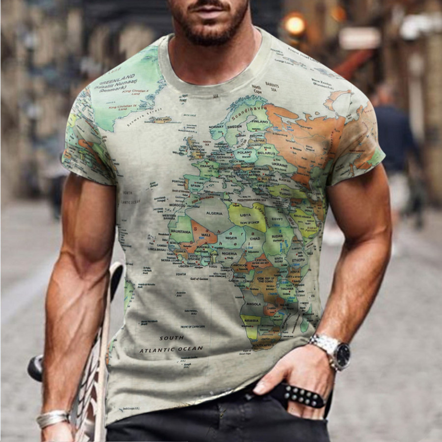 

Men's Vintage Map Print Short Sleeve T-Shirt