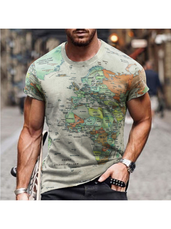 Men's Vintage Map Print Short Sleeve T-Shirt