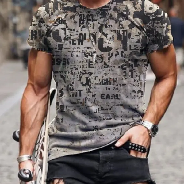 Mens Fashion Casual Abstract Painting Print Short Sleeve T-Shirt - Kalesafe.com 