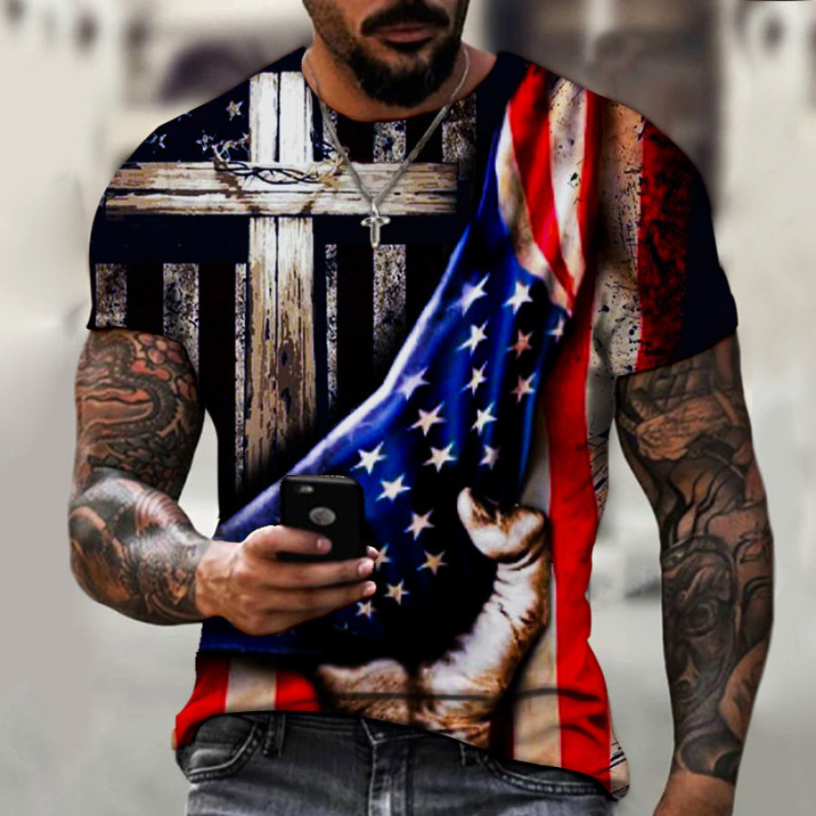 

Men's Vintage Casual American Flag Print Short Sleeve T-Shirt