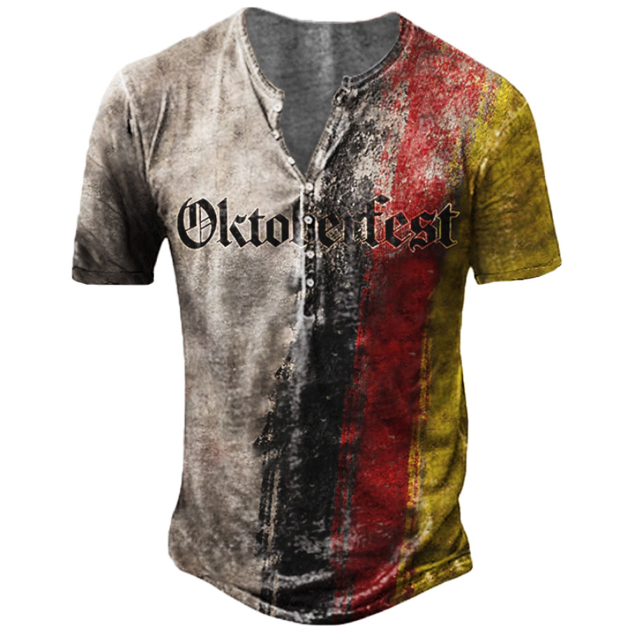 

Men's Vintage German Flag Oktoberfest Print Henry T-Shirt