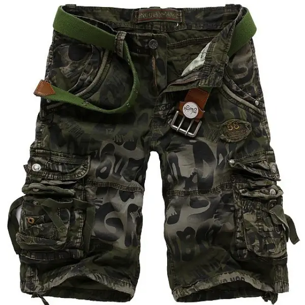 Men's Multi Pocket Distressed Washed Vintage Camo Cargo Pants - Kalesafe.com 