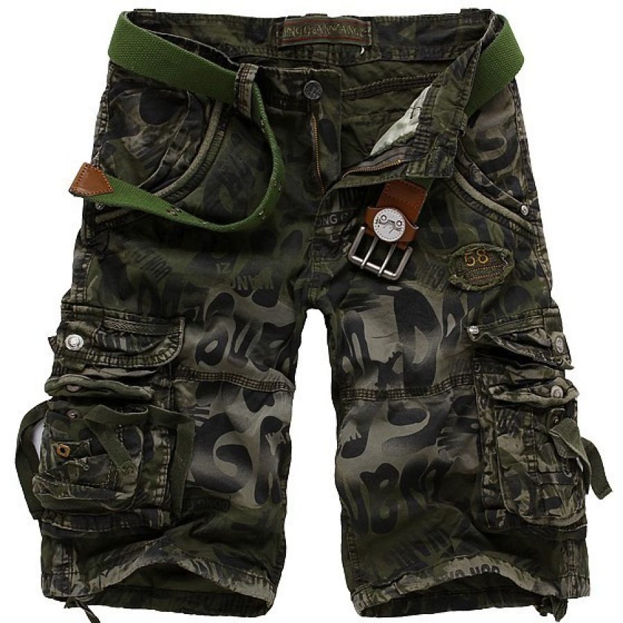 

Herren-Cargohose Mit Mehreren Taschen In Distressed Washed Vintage Camo