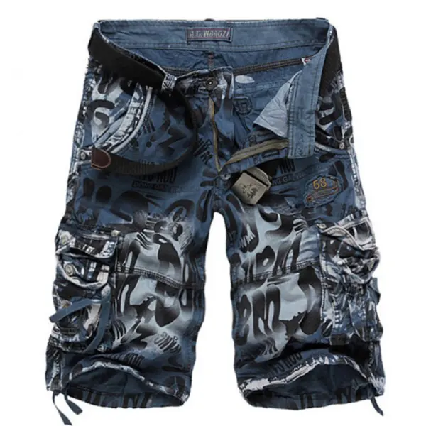 Men's Multi Pocket Distressed Washed Vintage Camo Cargo Pants - Blaroken.com 