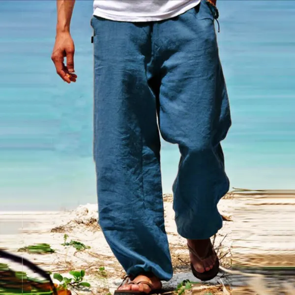Men's Linen Elastic Waist Breathable Elastic Foot Casual Pants - Sanhive.com 