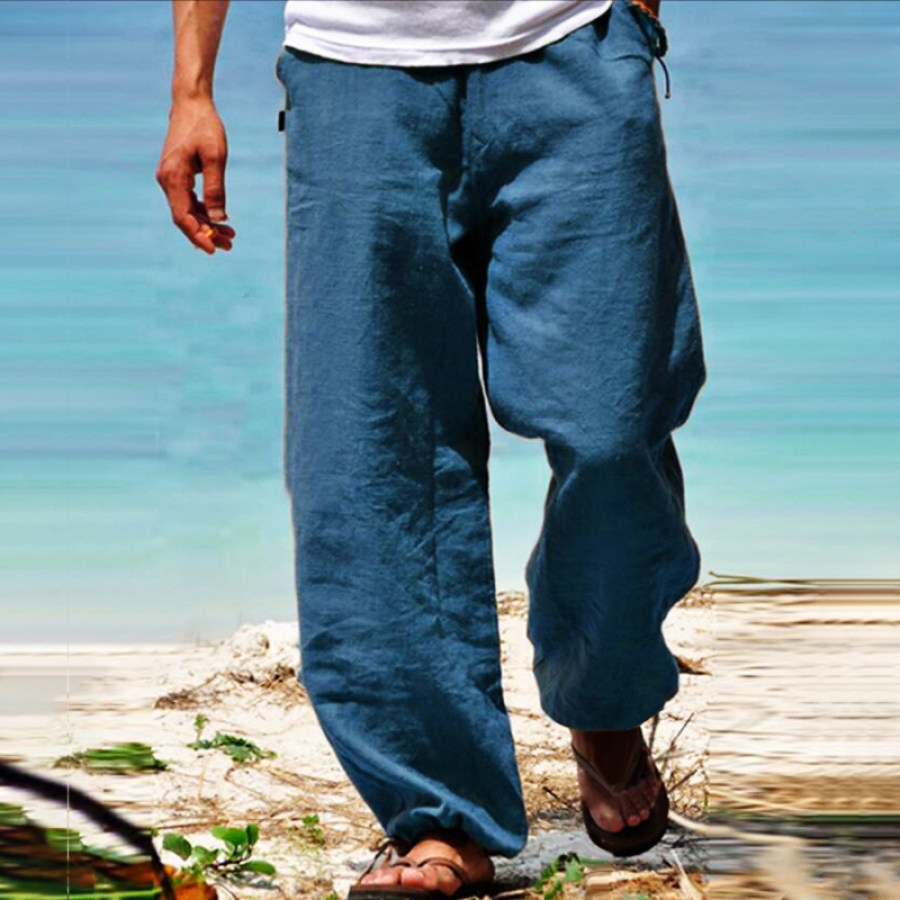 

Pantaloni Casual Da Uomo In Lino Elastico In Vita Traspirante