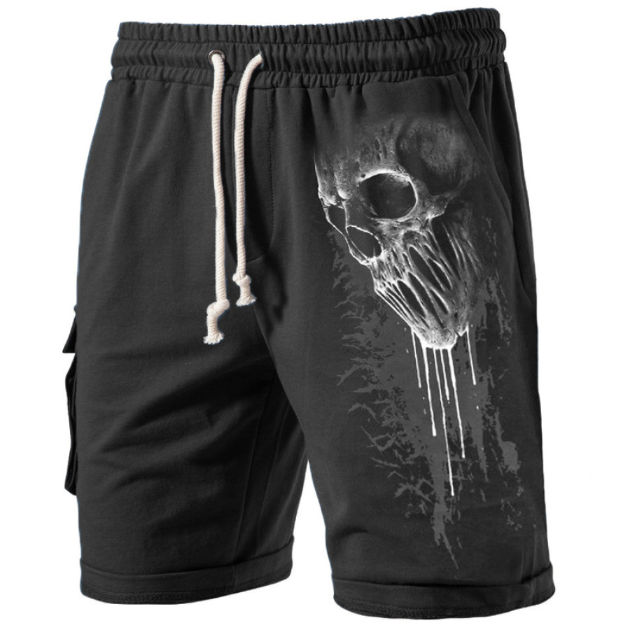 

Men's Outdoor Vintage Skull Print Sports Pocket Drawstring Shorts