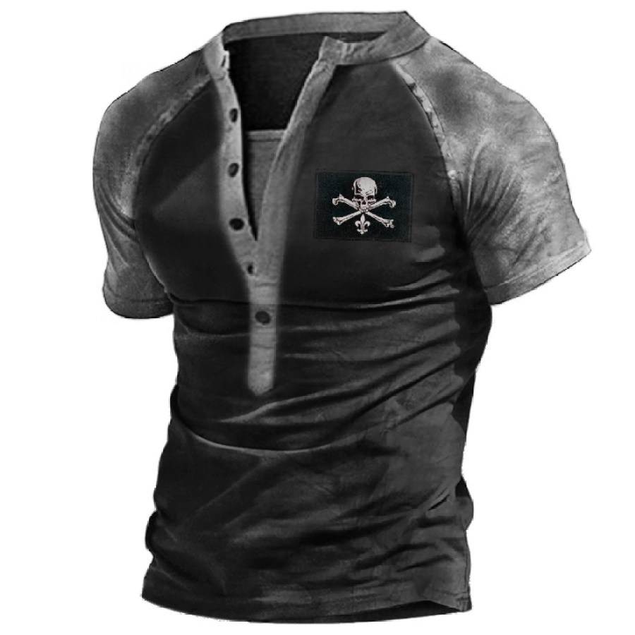 

Men's Outdoor Skull Print Casual Henley T-Shirt