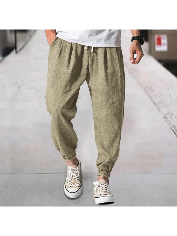 Men's Linen Casual Bloomers Harem Belted Pants - Timetomy.com
