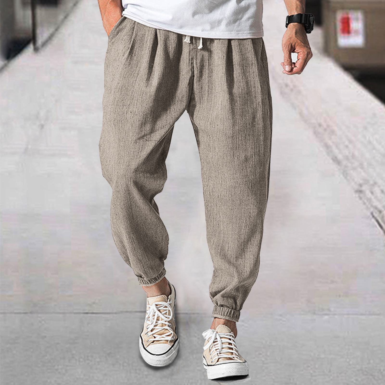 Men's Linen Casual Bloomers Chic Harem Belted Pants
