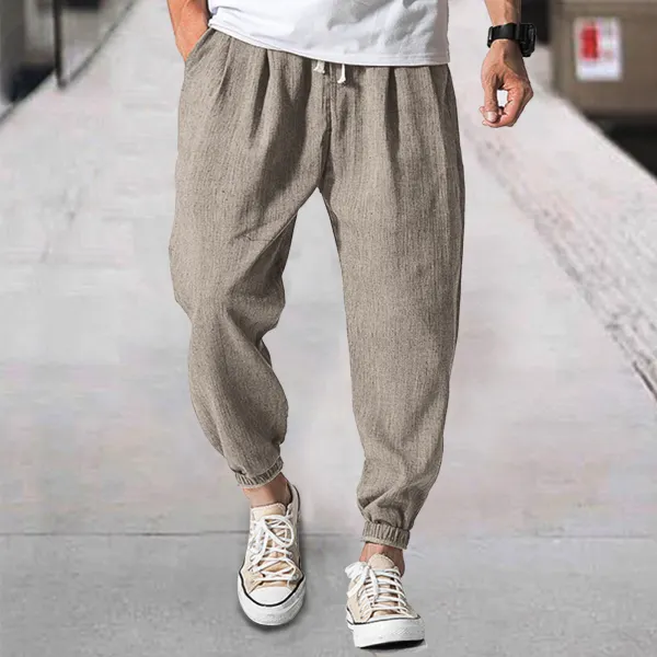 Men's Linen Casual Bloomers Harem Belted Pants - Ootdyouth.com 