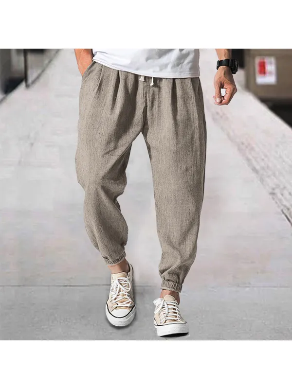 Men's Linen Casual Bloomers Harem Belted Pants - Valiantlive.com 