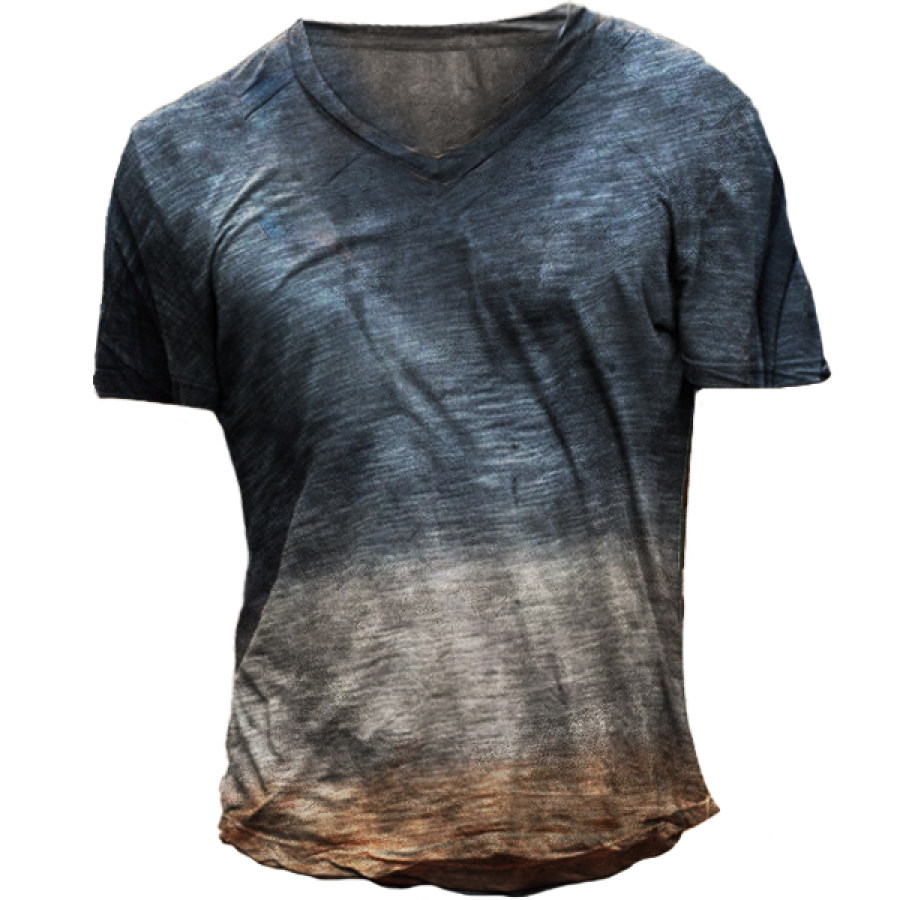 

Vintage Colorblock Print Men's Outdoor Tactical V-Neck Short Sleeve T-Shirt