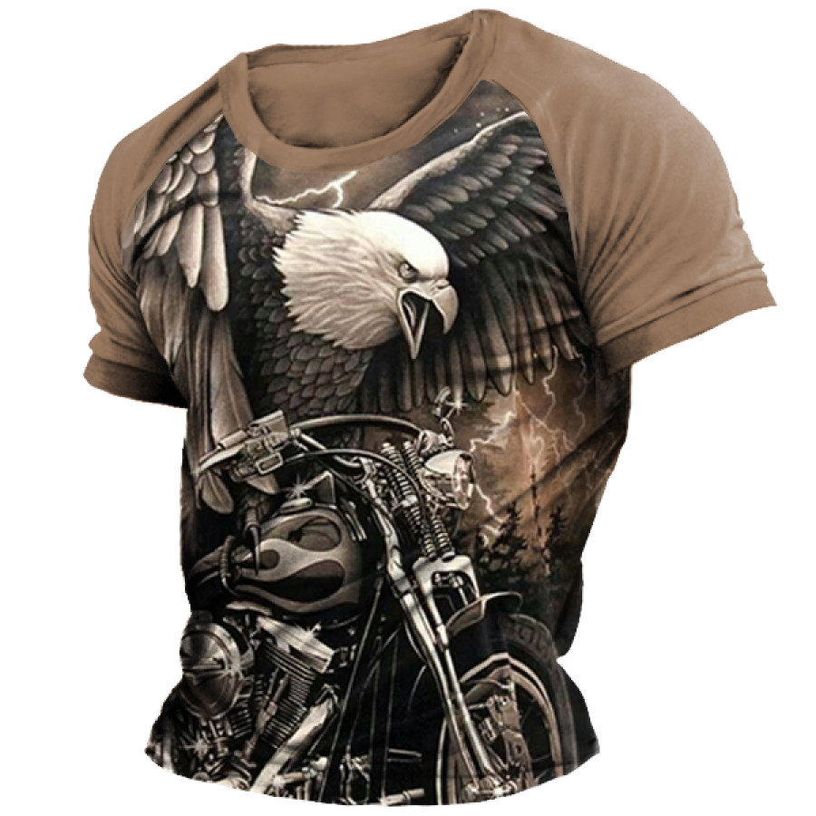 

Men's Vintage Motorcycle Eagle Print Colorblock T-Shirt