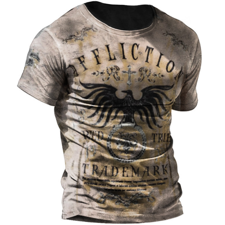 

Men's Vintage Alphabet Eagle Print Short Sleeve T-Shirt