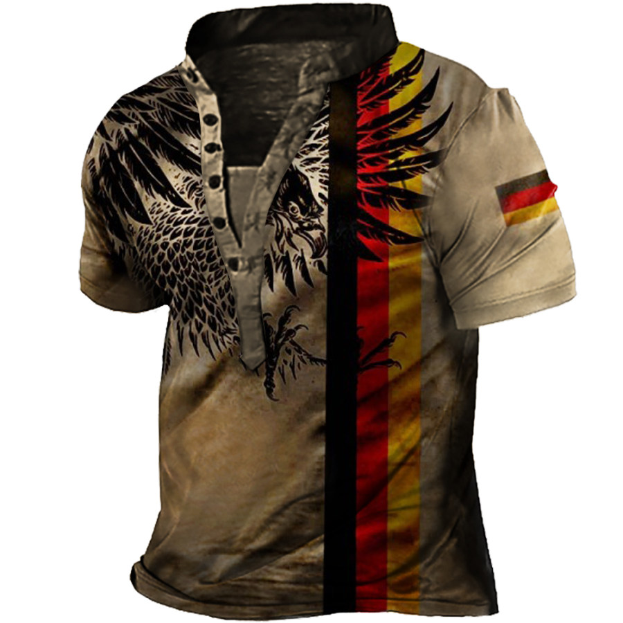 

Men's Outdoor Vintage German Flag Eagle Print Henley Collar T-Shirt