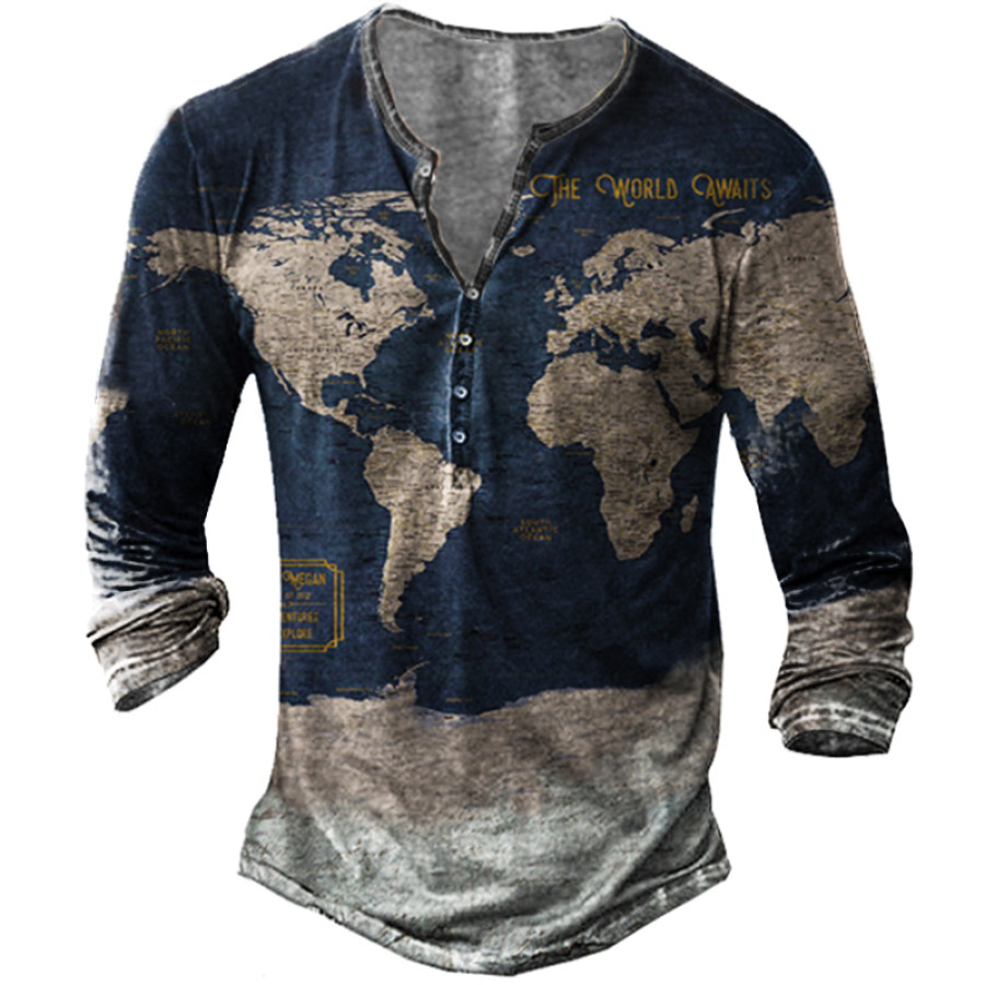 

Men's Outdoor Map Print Henley Shirt