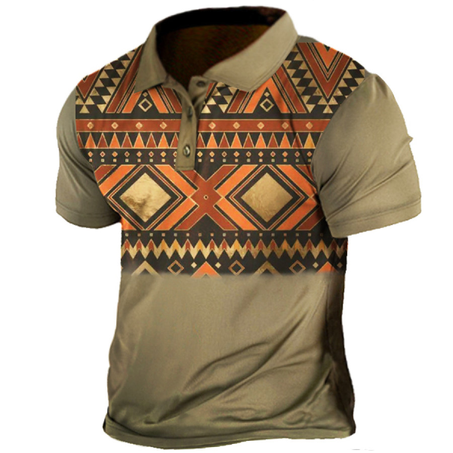 

Men's Vintage Aztec Ethnic Pattern Tactical Polo T-Shirt