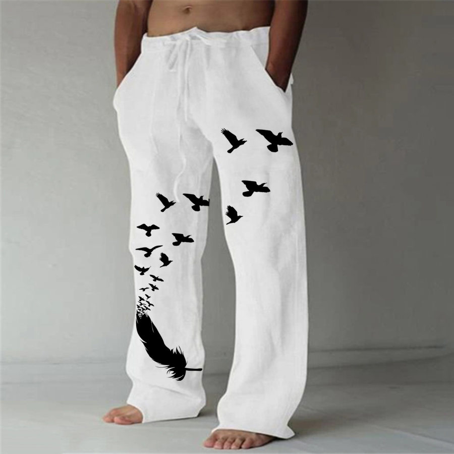 

Men's Comfortable Bird Print Drawstring Casual Trousers