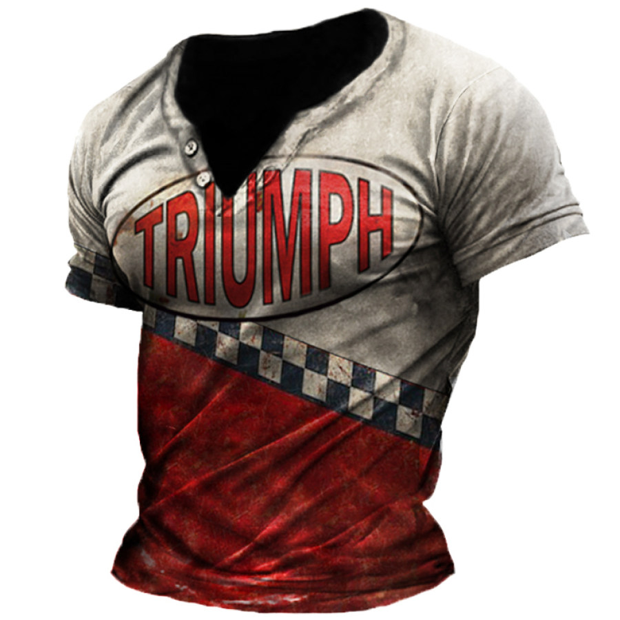 

Men's Outdoor Retro Motorcycle Contrast V-Neck T-Shirt