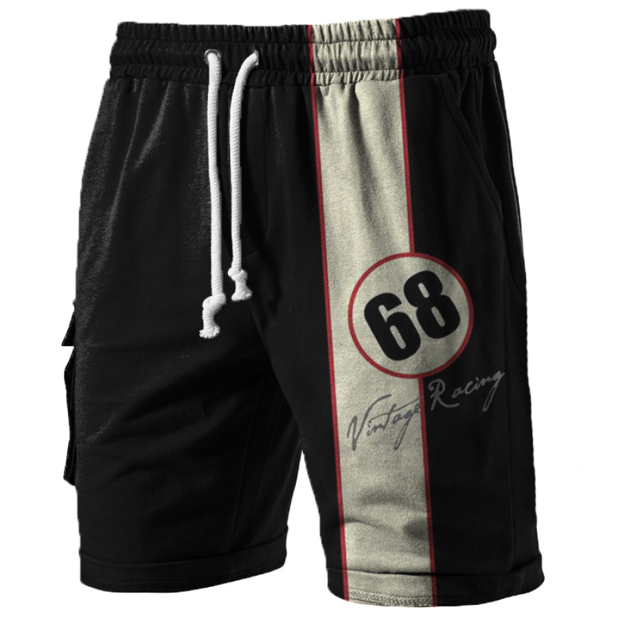 

Men's Vintage Racing Stripe Print Sports Shorts