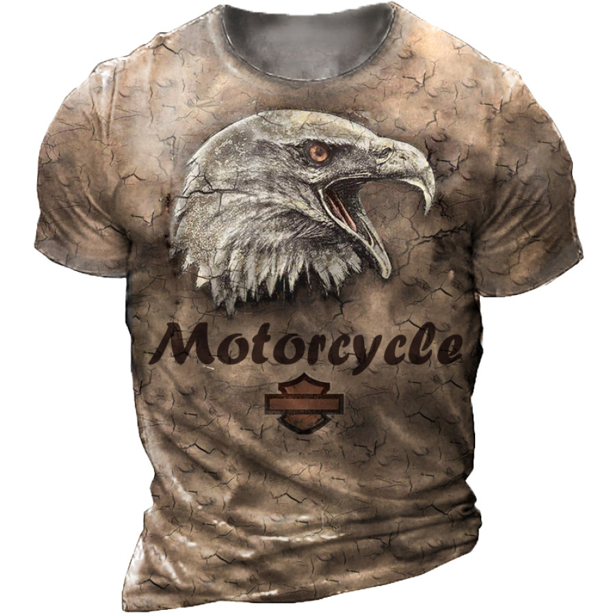 

Men's Outdoor Motorcycle Eagle Print T-Shirt