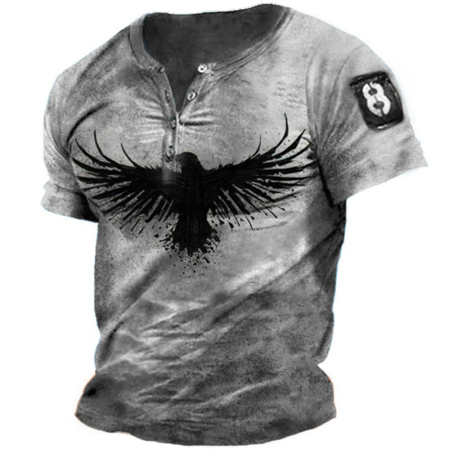 

Men's Outdoor Vintage Eagle Print Henley T-Shirt