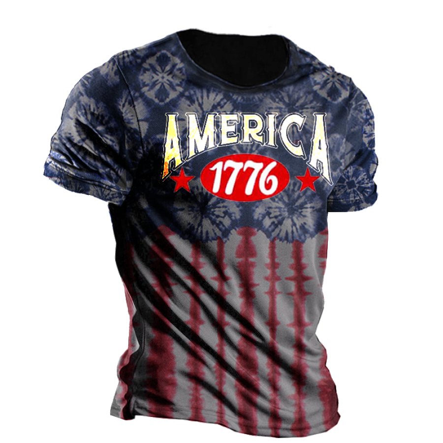 

American 1776 Men's Flag Color Fireworks Celebration Independence Day Print T-Shirt