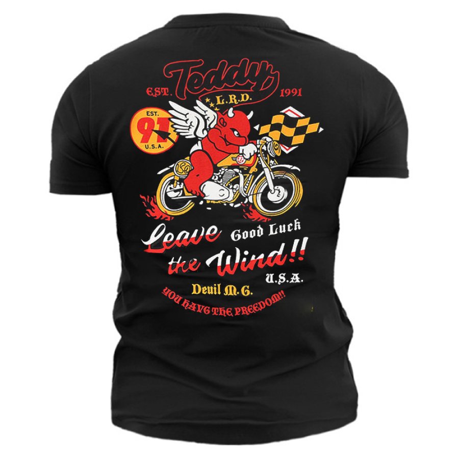 

Teddy Leave The Wind Men's Motorcycle Cotton Print T-Shirt