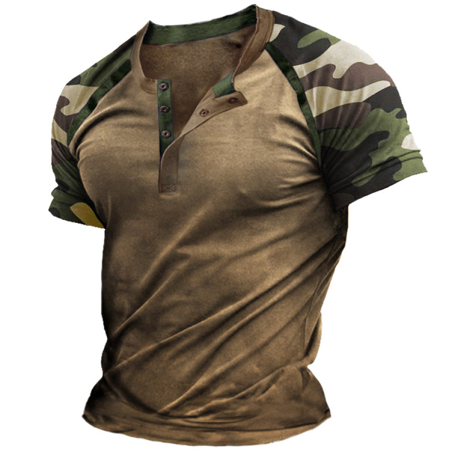 

Men's Outdoor Camo Contrast Hidden Buckle Henley T-Shirt