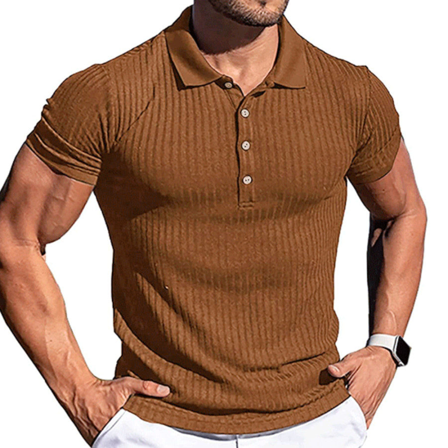 

Men's Outdoor Stretch Vertical Stripe Short Sleeve Polo T-Shirt