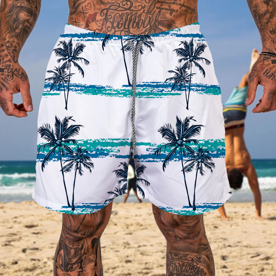 Men's Casual Hawaiian Coconut Print Chic Resort Beach Shorts