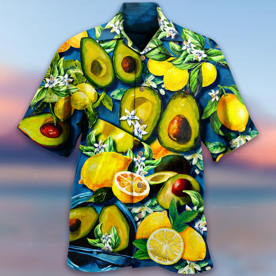

Men's Loose Casual Avocado Print Hawaiian Beach Shirt