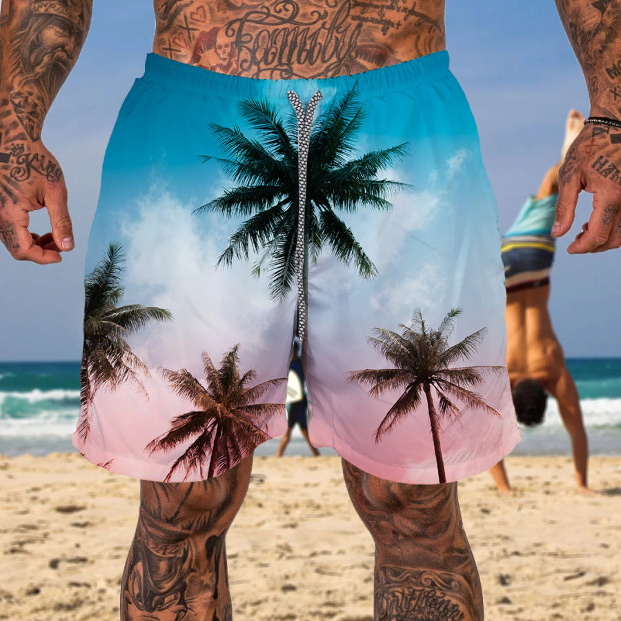 

Men's Casual Hawaiian Coconut Print Resort Beach Shorts