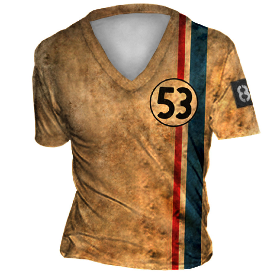 

Men's Vintage Racing Stripe Print V-Neck T-Shirt