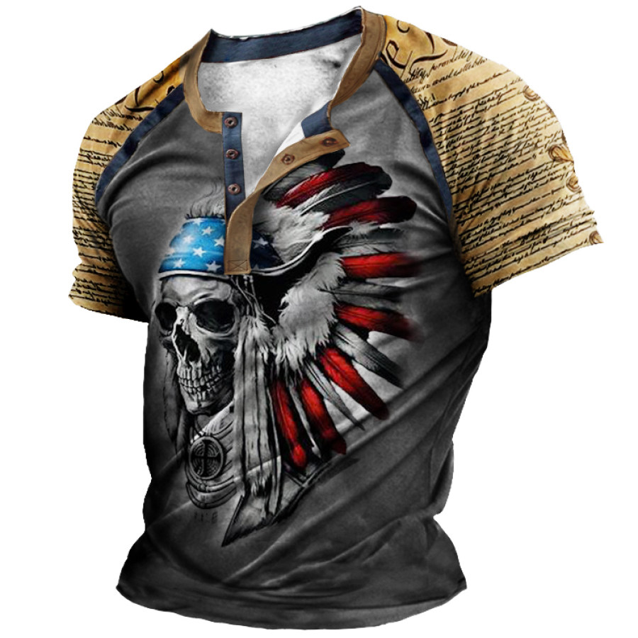 

Men's Outdoor Indian Skull Henley T-Shirt