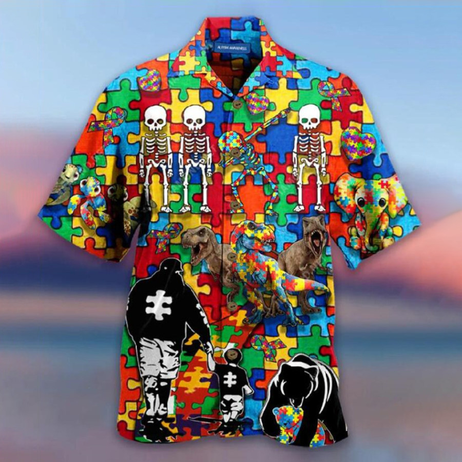 

Men's Hawaiian Beach Print Short Sleeve Shirt